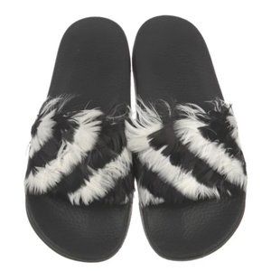 Valentino Black + White Feather Slides